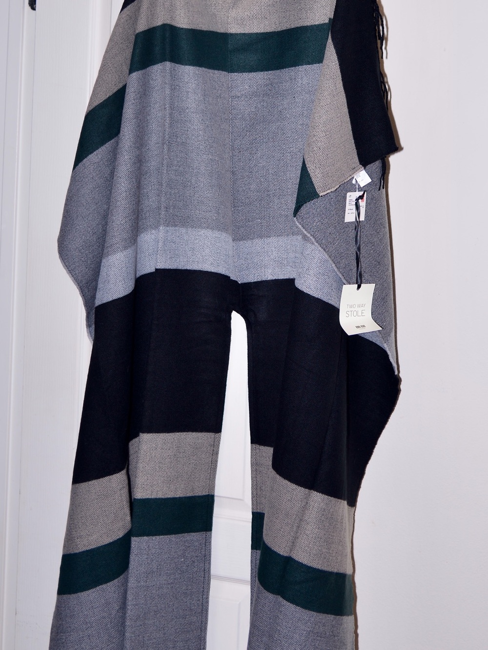 Uniqlo Striped Knit Stole in Gray, Black & Green